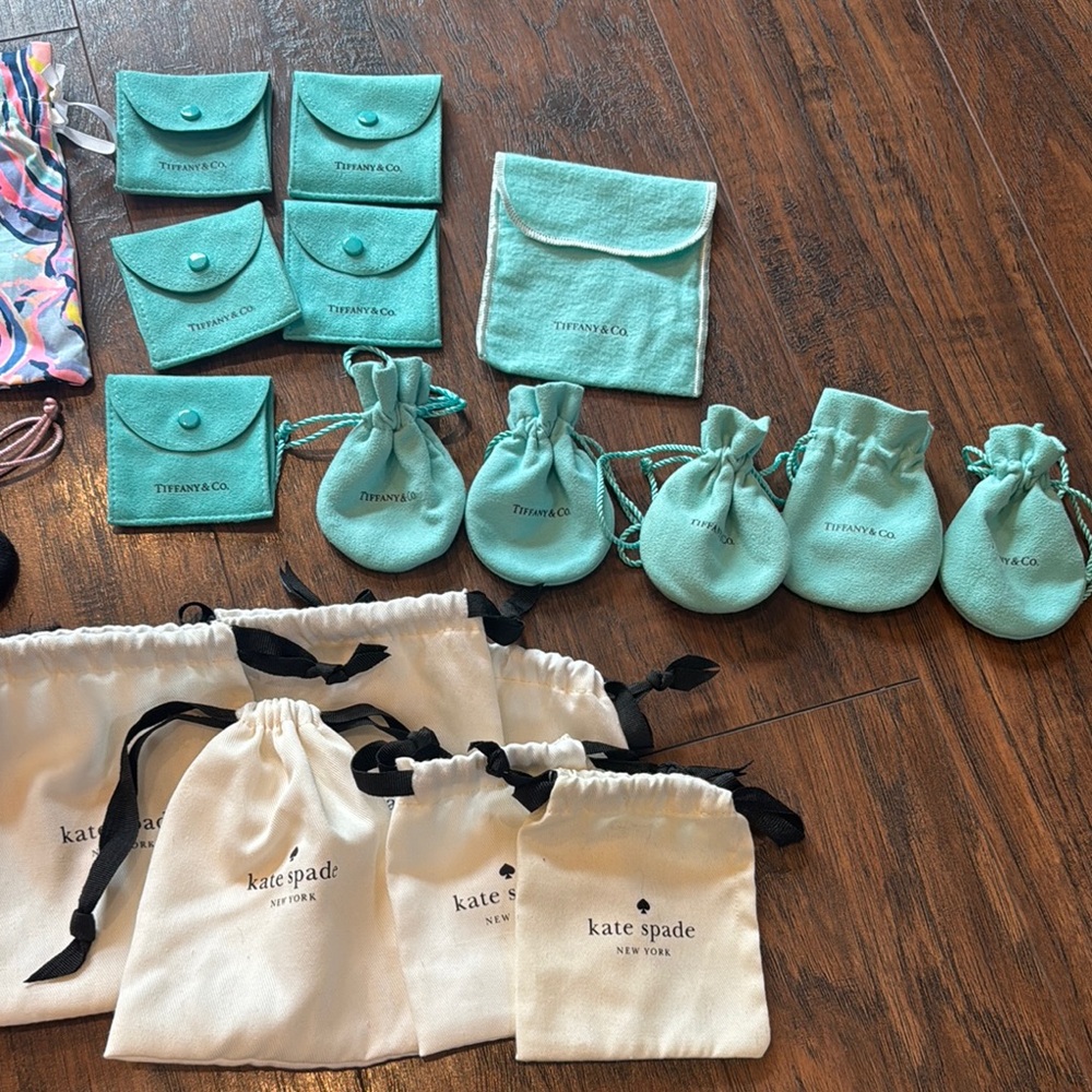 Tiffany & Co., Kate Spade and more Jewelry bags. Jewelry not included.